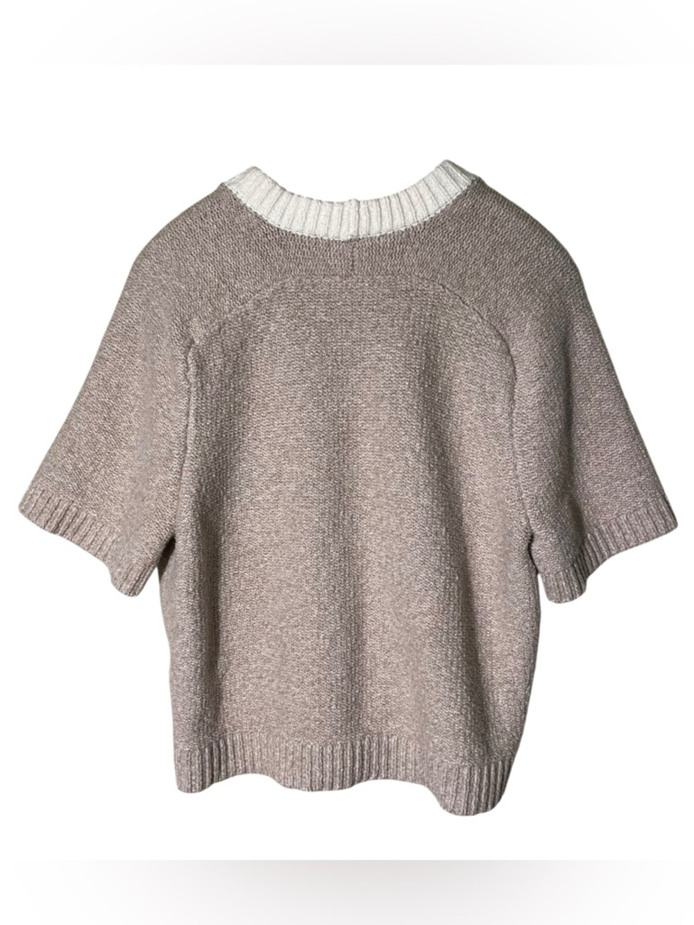 Abercrombie & Fitch Short-Sleeve Crewneck Sweater in Light Taupe with Cream Trim - Picture 4 of 7